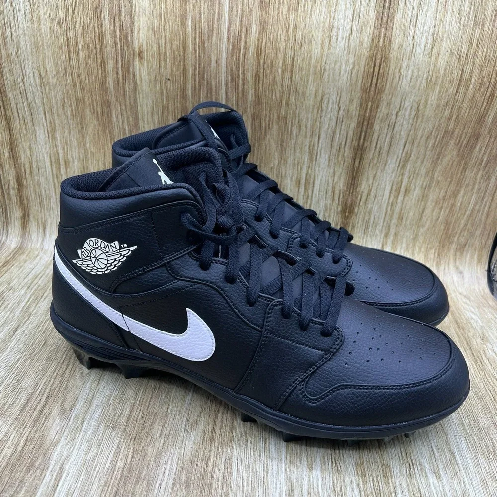 Nike Air Jordan 1 Mid TD Cleats Mens Size 15 Black White Football FJ6805-001 NEW